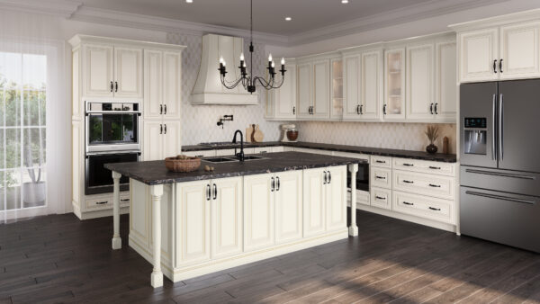 CW-2DB36 Raised Panel Antique White Base Cabinets