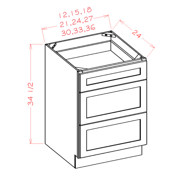 SI-3DB33 Shaker IVY Base Cabinets