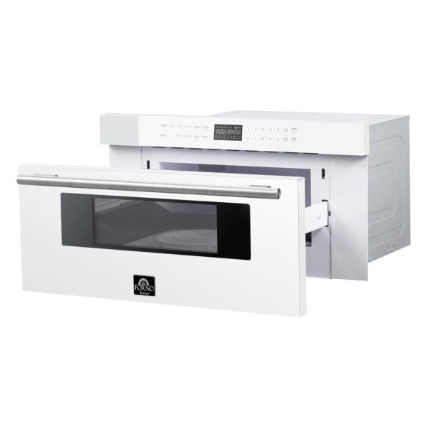 Forno Capoliveri Espresso 30-Inch Microwave Drawer, White, 1.2 cu.ft, 900 Watts, Built-In, Touch Control LCD Display, Auto-Touch Open/Close, 11 Power Levels, Sensor Cooking