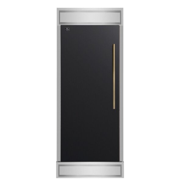 Forno Maderno 28-Inch Built-In Convertible Refrigerator in Black with Antique Brass, 13.6 cu.ft