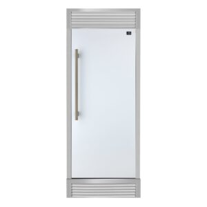 Forno Maderno 28-Inch Built-In Convertible Refrigerator in White with Antique Brass Handle, 13.6 cu.ft. Right Swing with Decorative Trim - 32-Inch Wide