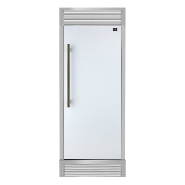 Forno Maderno 28-Inch Built-In Convertible Refrigerator in White with Antique Brass Handle, 13.6 cu.ft. Right Swing with Decorative Trim - 32-Inch Wide