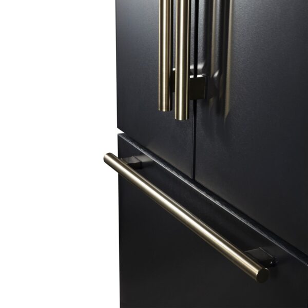 Forno Rivello 36 Inch French Door Refrigerator in Black with Antique Brass, Internal Water Dispenser