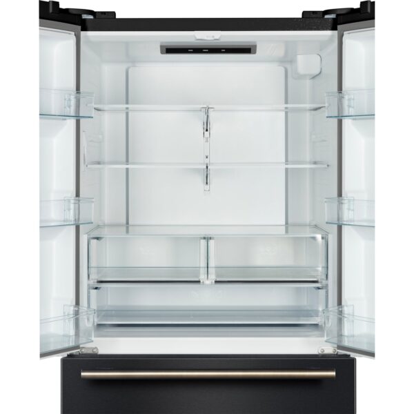 Forno Rivello 36 Inch French Door Refrigerator in Black with Antique Brass, Internal Water Dispenser