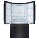 Forno Rivello 36 Inch French Door Refrigerator in Black with Antique Brass, Internal Water Dispenser