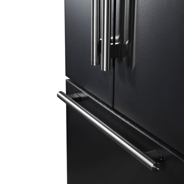 Forno Rivello 36 Inch French Door Refrigerator in Black with Antique Brass, Internal Water Dispenser