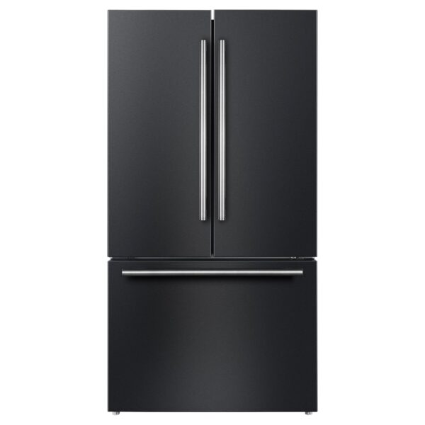 Forno Rivello 36 Inch French Door Refrigerator in Black with Antique Brass, Internal Water Dispenser