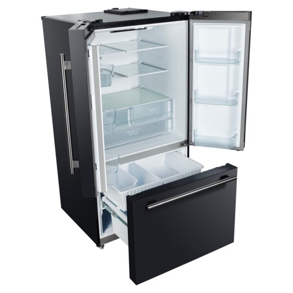 Forno Rivello 36 Inch French Door Refrigerator in Black with Antique Brass, Internal Water Dispenser