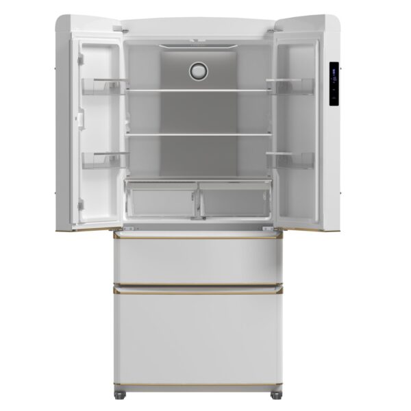 Forno Luigi 33-Inch French Door Refrigerator, 18 cu.ft, White Finish, Antique Brass Handles, ENERGY STAR Certified