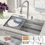 FORNO ACQUA 33 in. Drop-In/Undermount 3 Level Workstation Sink with Faucet, Waterfall & Glass Rinser