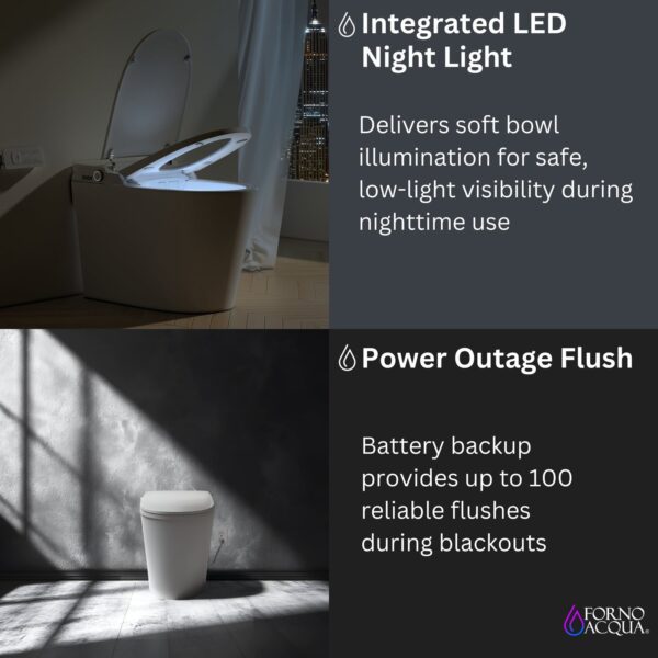 FORNO ACQUA Luxurious Smart Toilet. Includes Auto Flush, Powerful Flush, sleek tankless design Ideal for Powder Rooms.