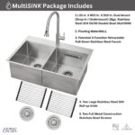 FORNO ACQUA 33 in. Drop-In/Undermount 50/50 Double Bowl Stainless Steel Sink with Faucet & Waterfall