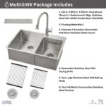 FORNO ACQUA 33 in. Drop-In/Undermount 40/60 Double Bowl Sink with Retractable Faucet & Waterfall