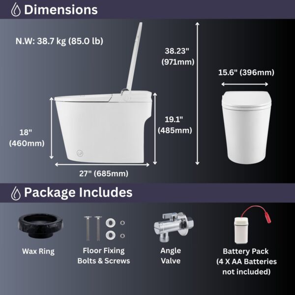 FORNO ACQUA Luxurious Smart Toilet. Includes Auto Flush, Powerful Flush, sleek tankless design Ideal for Powder Rooms.