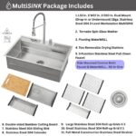 FORNO ACQUA 33 in. Drop-In/Undermount 3-Level Workstation Sink with Faucet, Waterfall & Glass Rinser
