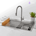FORNO ACQUA 33 in. Drop-In/Undermount 3-Level Workstation Sink with Faucet, Waterfall & Glass Rinser
