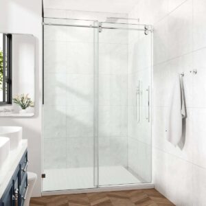 Cozy 44"-49"W x 76"H Frameless Single Sliding Shower Door, 3/8" Tempered Glass