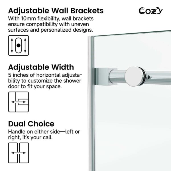 Cozy 44"-49"W x 76"H Frameless Single Sliding Shower Door, 3/8" Tempered Glass