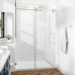 Cozy 50"-55"W x 76"H Frameless Single Sliding Shower Door, 3/8" Tempered Glass