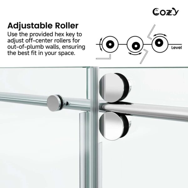 Cozy 50"-55"W x 76"H Frameless Single Sliding Shower Door, 3/8" Tempered Glass