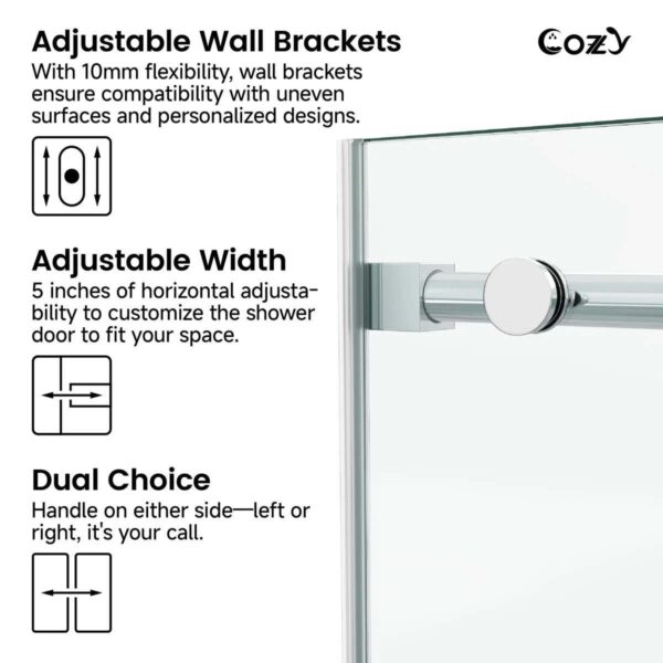 Cozy 50"-55"W x 76"H Frameless Single Sliding Shower Door, 3/8" Tempered Glass