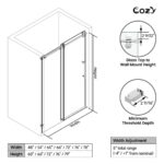 Cozy 50"-55"W x 76"H Frameless Single Sliding Shower Door, 3/8" Tempered Glass