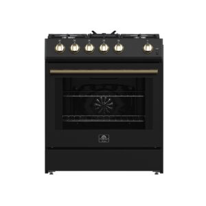 Forno Leonardo Espresso 30-Inch Black Gas Range, 5 Burners, 39,500 BTU, 5 cu.ft Convection Oven