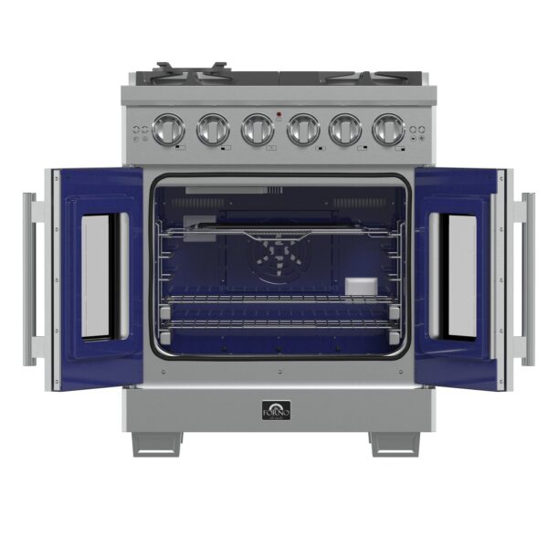 Forno Capriasca 30-Inch Freestanding French Door Gas Range, 4 Burners, Convection Oven, Energy Efficient