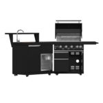 Forno All’Aperto 62,600 BTU BBQ, 3 Stainless Steel Burners, Infrared Burners, Sink Module, Black Sintered Stone Countertops, Bar and Beverage Center