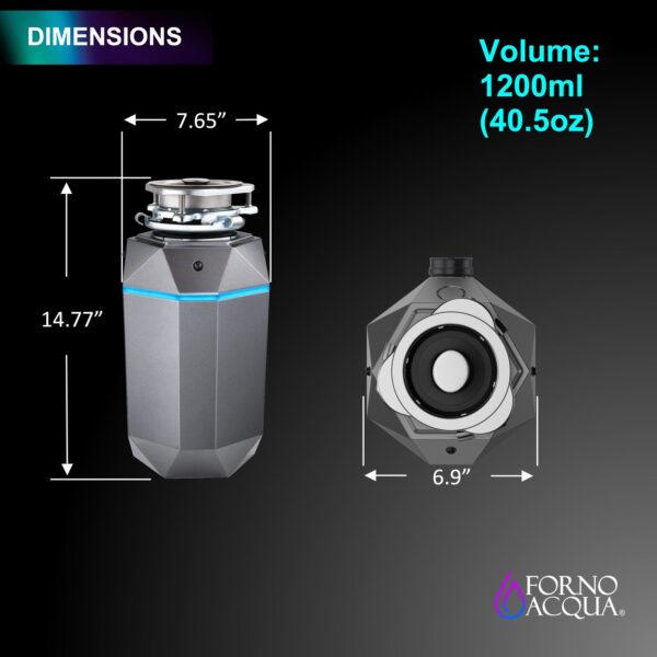 FORNO ACQUA BrightDIAMOND Black Onyx 1HP Super Quiet Garbage Disposal Corded with Motion Sensor Cabinet Light & Pre-Wired Air Switch