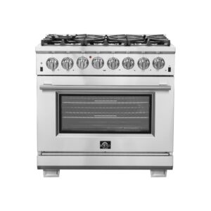 Forno Capriasca 36-Inch Freestanding Dual Fuel Range, 6 Burners, True Convection Oven