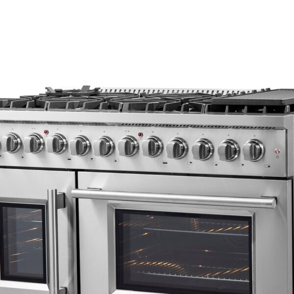 FORNO Galiano 48-Inch French Door Dual Fuel Range All Stainless Steel, 8 Sealed Burners, 107,000 BTU, Griddle, 6.58 cu.ft. Double Ovens