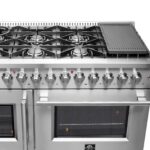 FORNO Galiano 48-Inch French Door Dual Fuel Range All Stainless Steel, 8 Sealed Burners, 107,000 BTU, Griddle, 6.58 cu.ft. Double Ovens