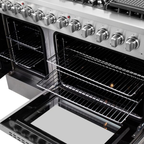 FORNO Galiano 48-Inch French Door Dual Fuel Range All Stainless Steel, 8 Sealed Burners, 107,000 BTU, Griddle, 6.58 cu.ft. Double Ovens