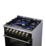 Forno Massimo 30-Inch Freestanding Dual Fuel Range in Black with Antique Brass Accessories, 4 Burners, 4.32 cu. ft. Convection Oven