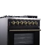 Forno Massimo 30-Inch Freestanding Dual Fuel Range in Black with Antique Brass Accessories, 4 Burners, 4.32 cu. ft. Convection Oven