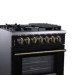 Forno Massimo 30-Inch Freestanding Dual Fuel Range in Black with Antique Brass Accessories, 4 Burners, 4.32 cu. ft. Convection Oven