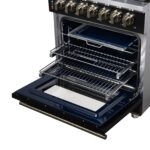 Forno Massimo 30-Inch Freestanding Dual Fuel Range in Black with Antique Brass Accessories, 4 Burners, 4.32 cu. ft. Convection Oven