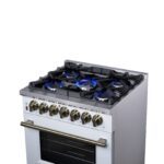 Forno Massimo 30-Inch Freestanding Dual Fuel Range in White with Antique Brass Accessories, 4 Burners, 4.32 cu. ft. Convection Oven
