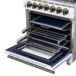 Forno Massimo 30-Inch Freestanding Dual Fuel Range in White with Antique Brass Accessories, 4 Burners, 4.32 cu. ft. Convection Oven