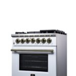 Forno Massimo 30-Inch Freestanding Dual Fuel Range in White with Antique Brass Accessories, 4 Burners, 4.32 cu. ft. Convection Oven