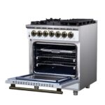 Forno Massimo 30-Inch Freestanding Dual Fuel Range in White with Antique Brass Accessories, 4 Burners, 4.32 cu. ft. Convection Oven