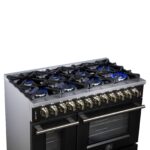 Forno Massimo 48 Inch Freestanding Dual Fuel Range in Black with Antique Brass Accessories, 8 Burners, 6.58 cu. ft. Convection Oven