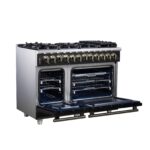 Forno Massimo 48 Inch Freestanding Dual Fuel Range in Black with Antique Brass Accessories, 8 Burners, 6.58 cu. ft. Convection Oven