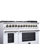 Forno Massimo 48 Inch Freestanding Dual Fuel Range in White with Antique Brass Accessories, 8 Burners, 6.58 cu. ft. Convection Oven
