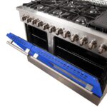 Forno Galiano 48-Inch Freestanding Dual Fuel Range, 8 Burners, Double Convection Ovens, Blue Doors