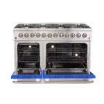 Forno Galiano 48-Inch Freestanding Dual Fuel Range, 8 Burners, Double Convection Ovens, Blue Doors