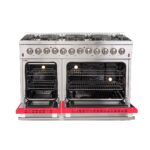 Forno Galiano 48-Inch Freestanding Dual Fuel Range, 8 Burners, Double Convection Ovens, Red Doors