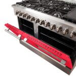 Forno Galiano 48-Inch Freestanding Dual Fuel Range, 8 Burners, Double Convection Ovens, Red Doors