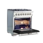Forno Capriasca 30-Inch Freestanding Dual Fuel Range, 4 Burners, True Convection Oven, Black Door